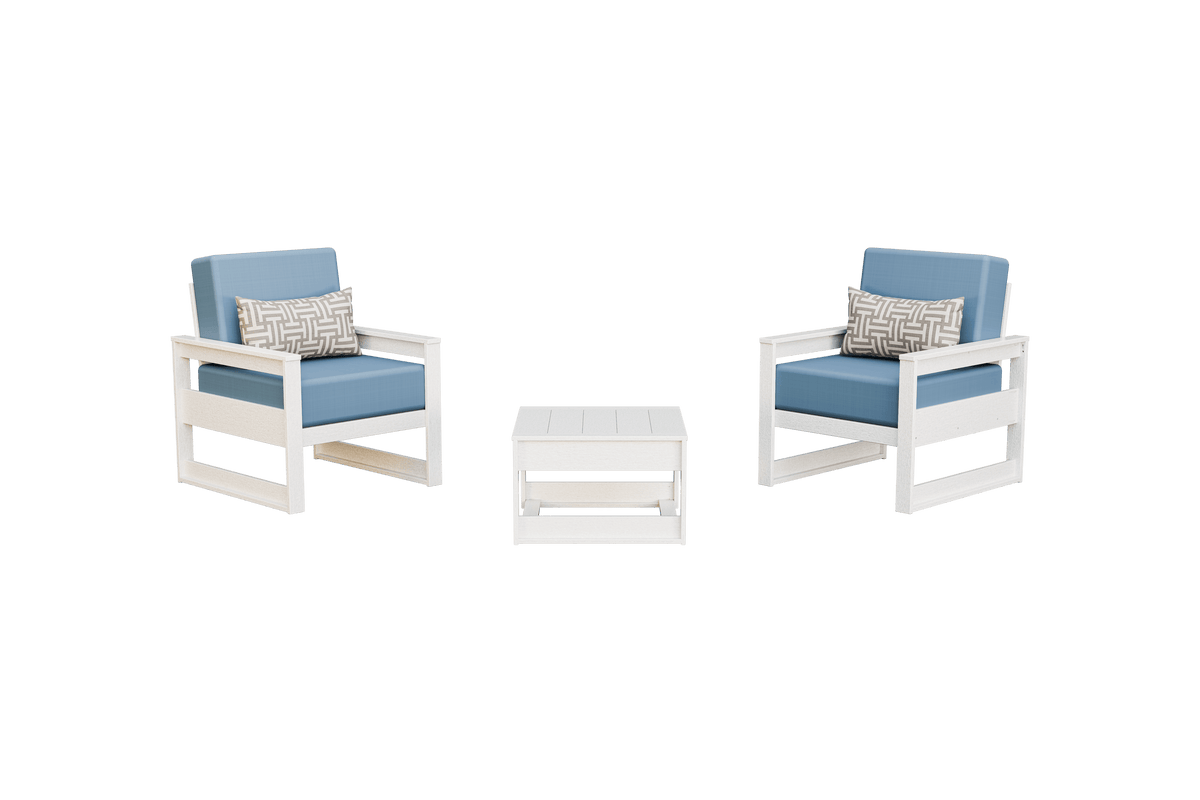 Amish Poly MidCentury Modern Patio Chair Set: 2 Cushion Chairs with Side Table