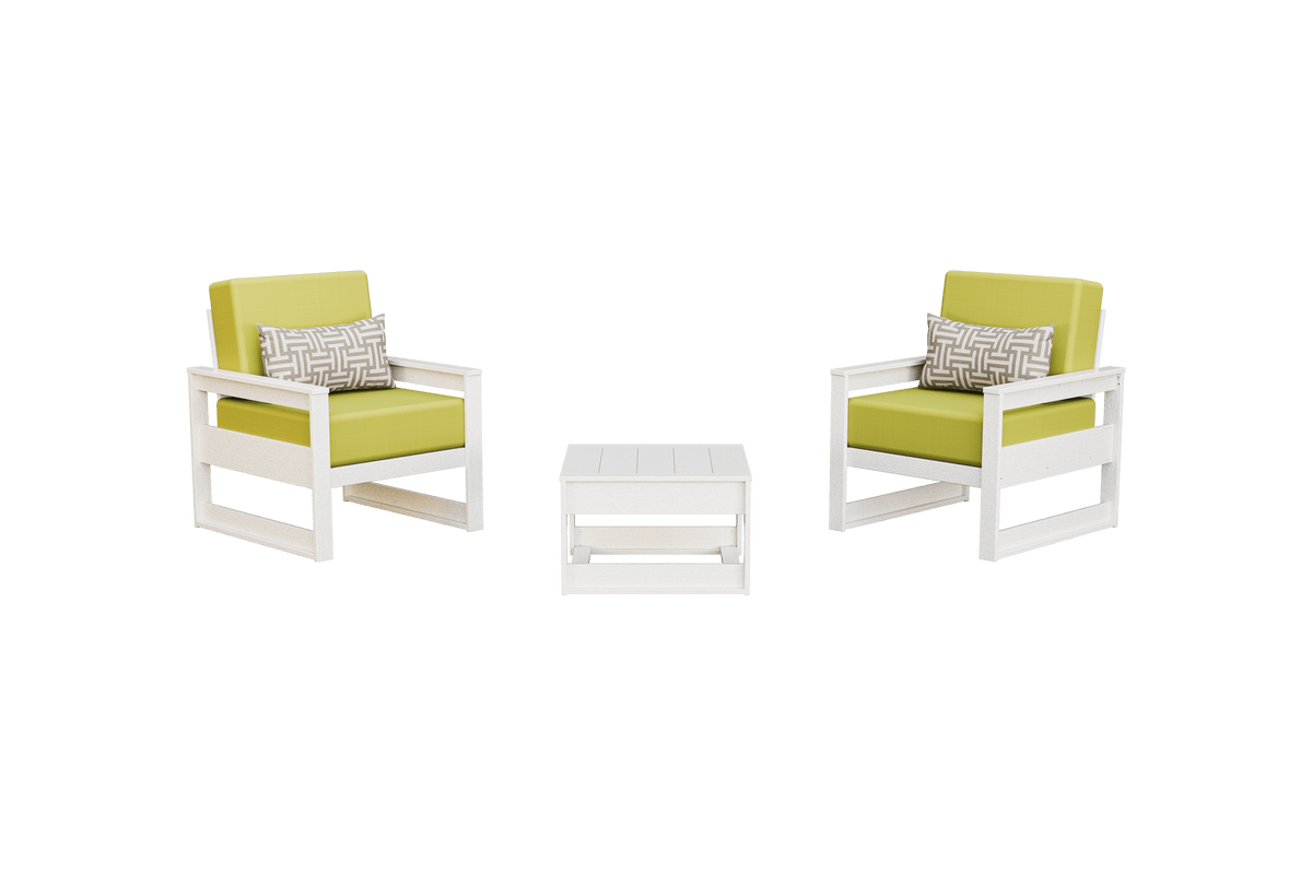 Amish Poly MidCentury Modern Patio Chair Set: 2 Cushion Chairs with Side Table