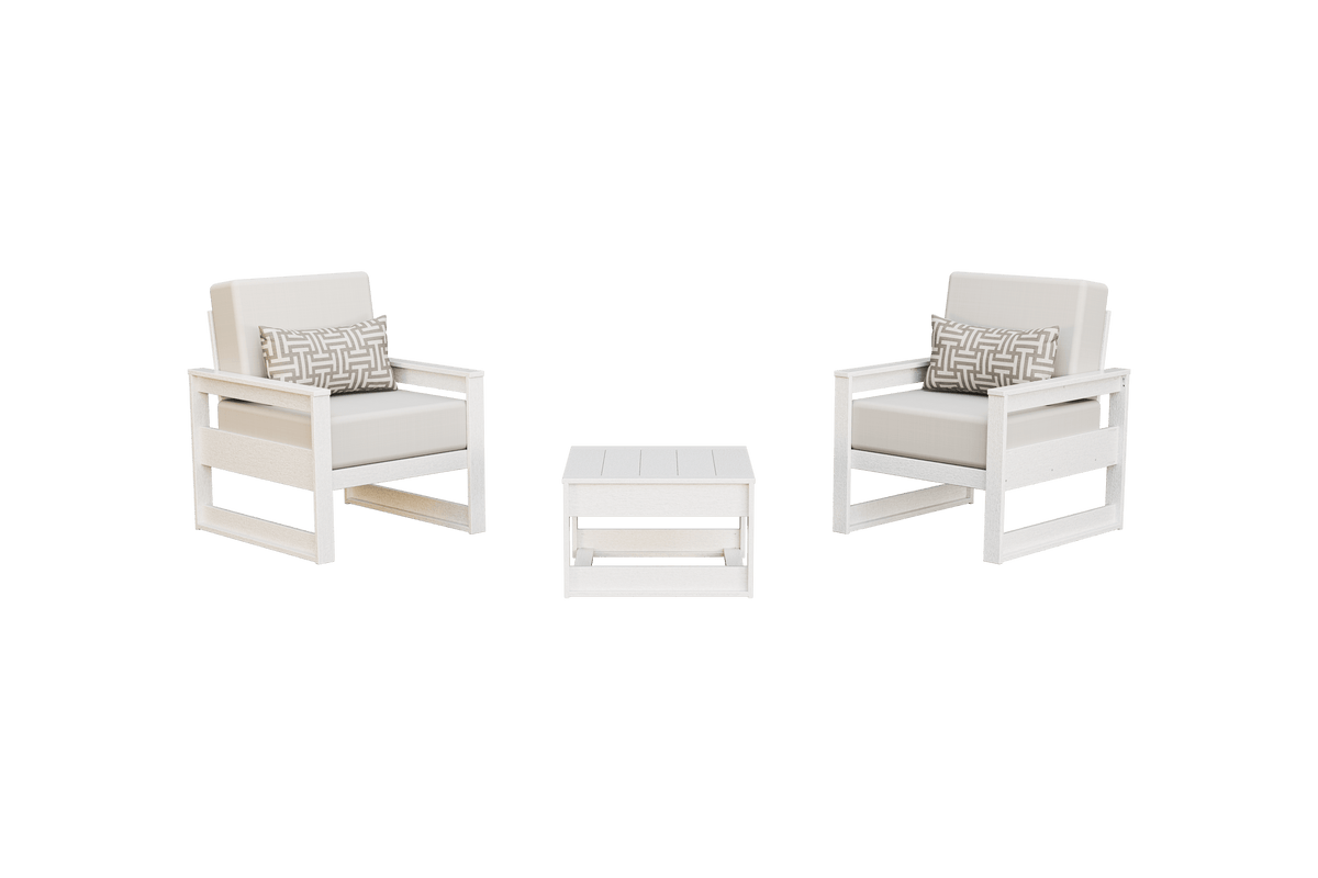 Amish Poly MidCentury Modern Patio Chair Set: 2 Cushion Chairs with Side Table