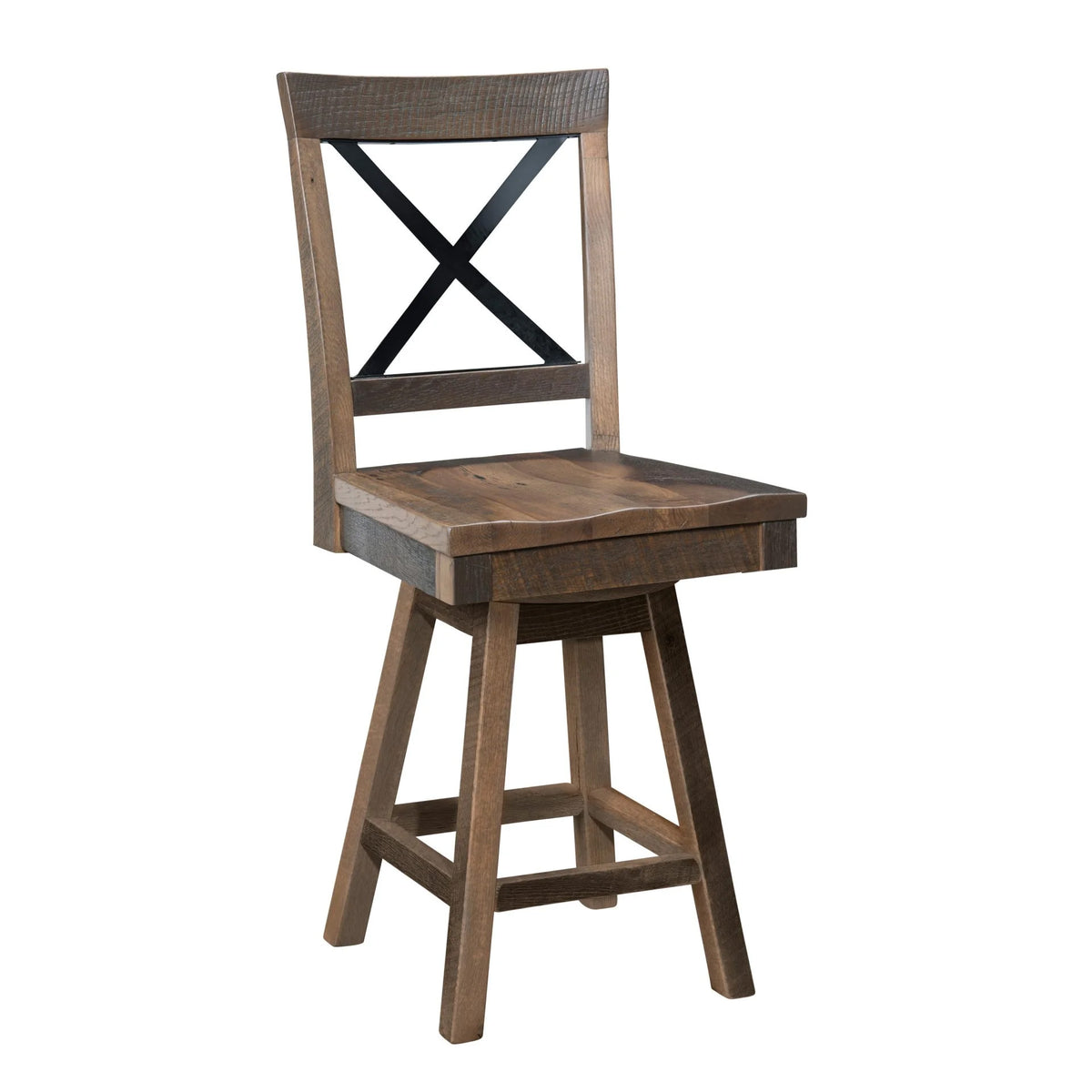 Amish Thorndon Rustic Barnwood Bar Side Chair w/ Swivel