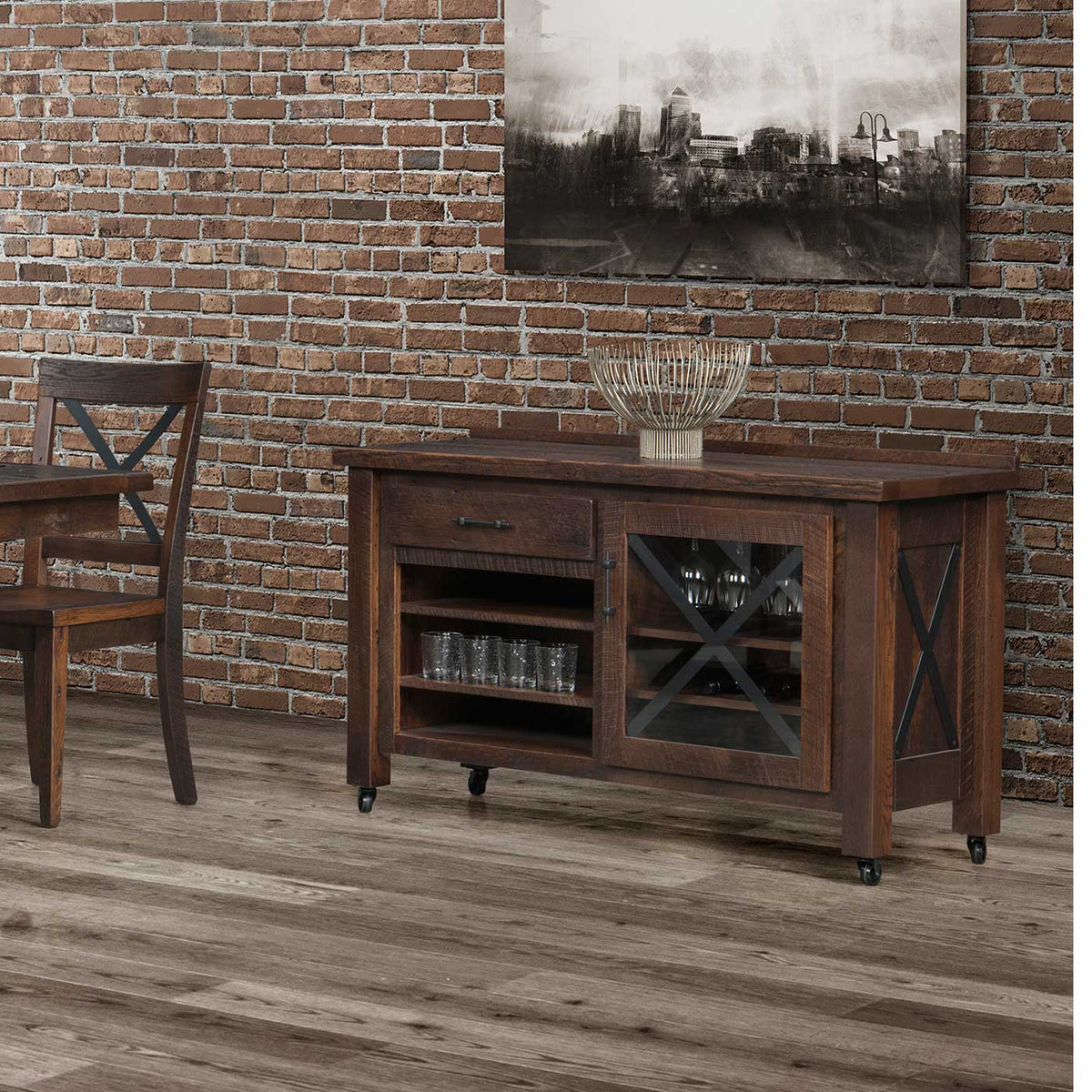 Amish Thorndon Rustic Barnwood Beverage Cart