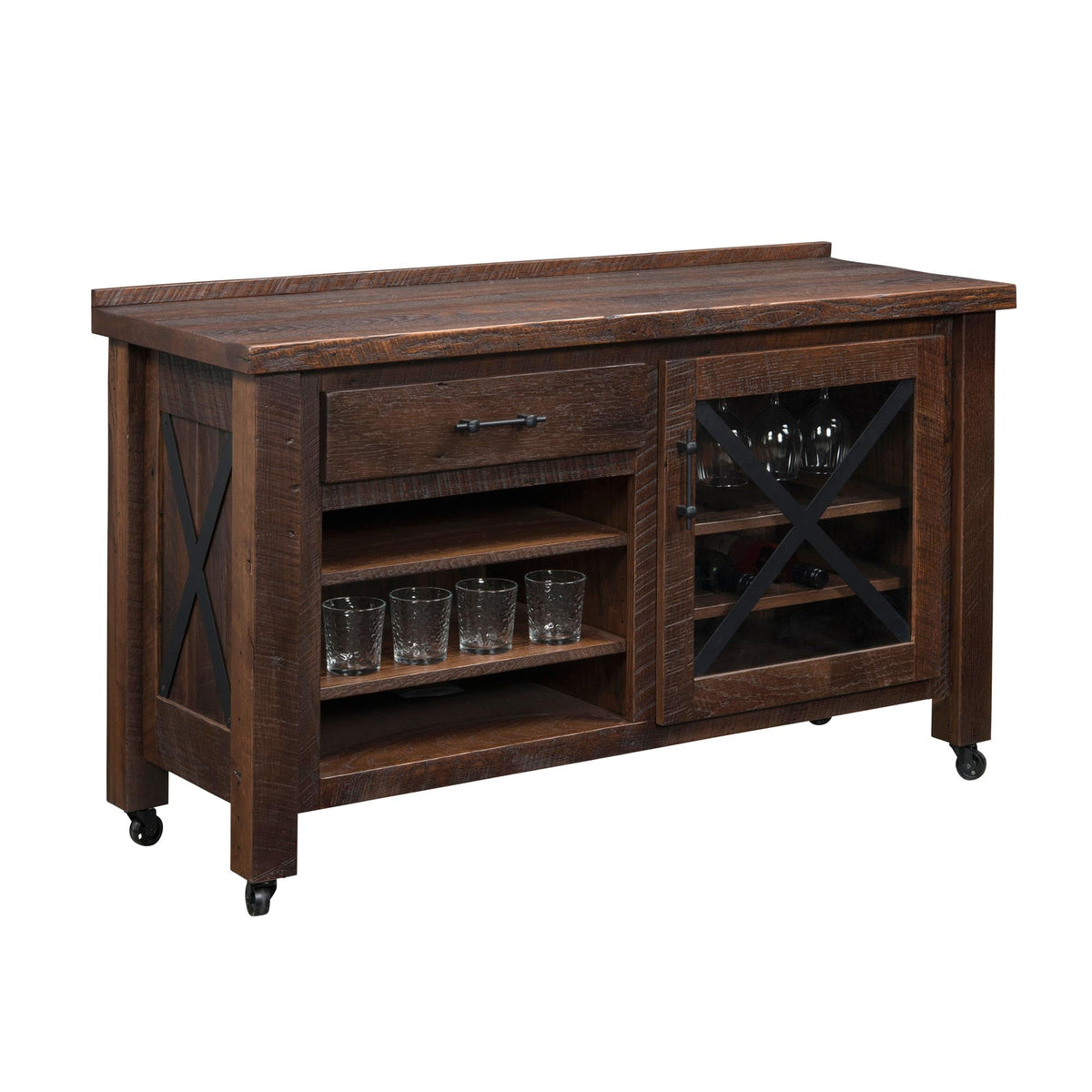 Amish Thorndon Rustic Barnwood Beverage Cart