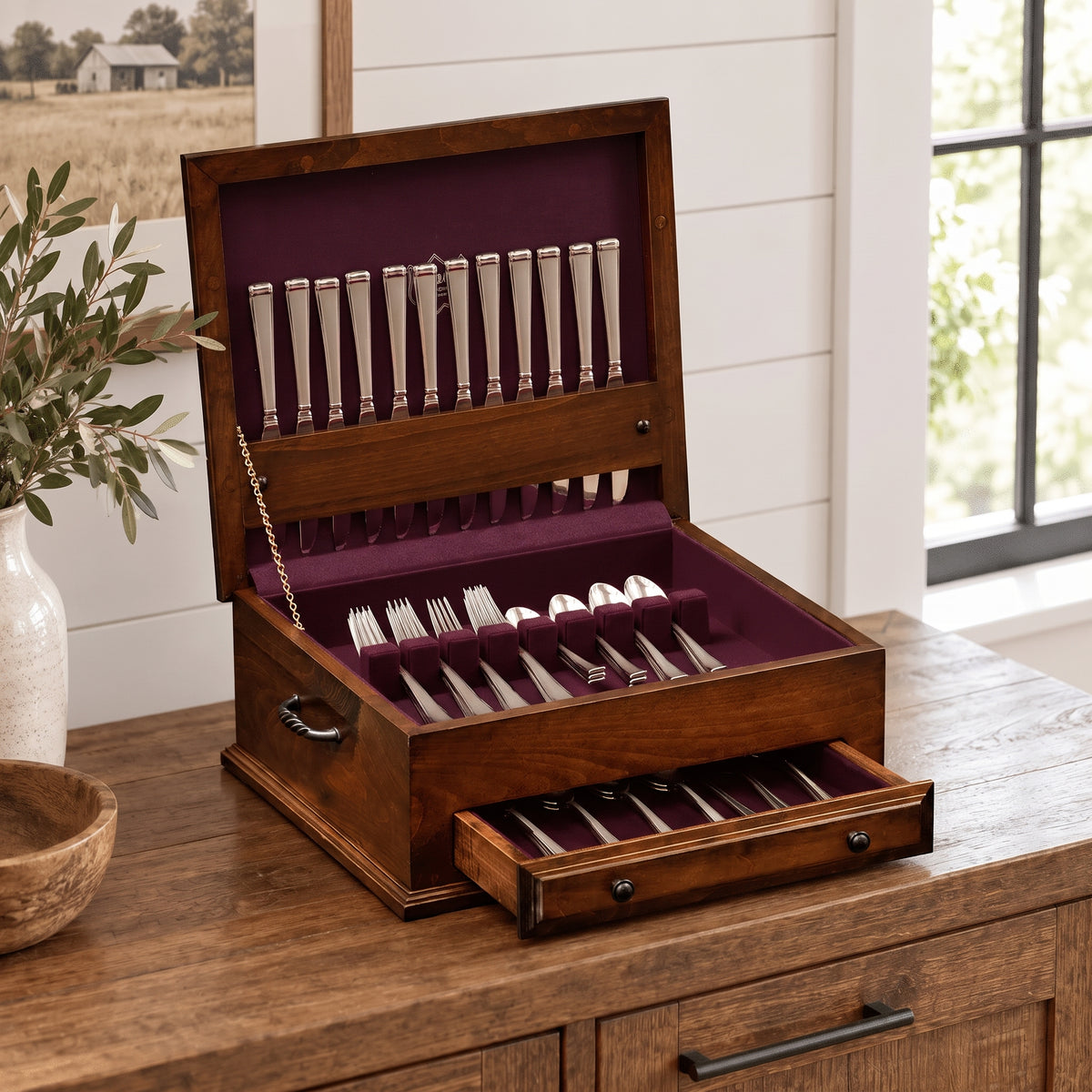 Amish Solid Wood Silverware Chest