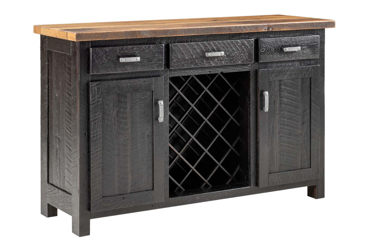Amish Malone Rustic Barnwood Server with Wine Rack