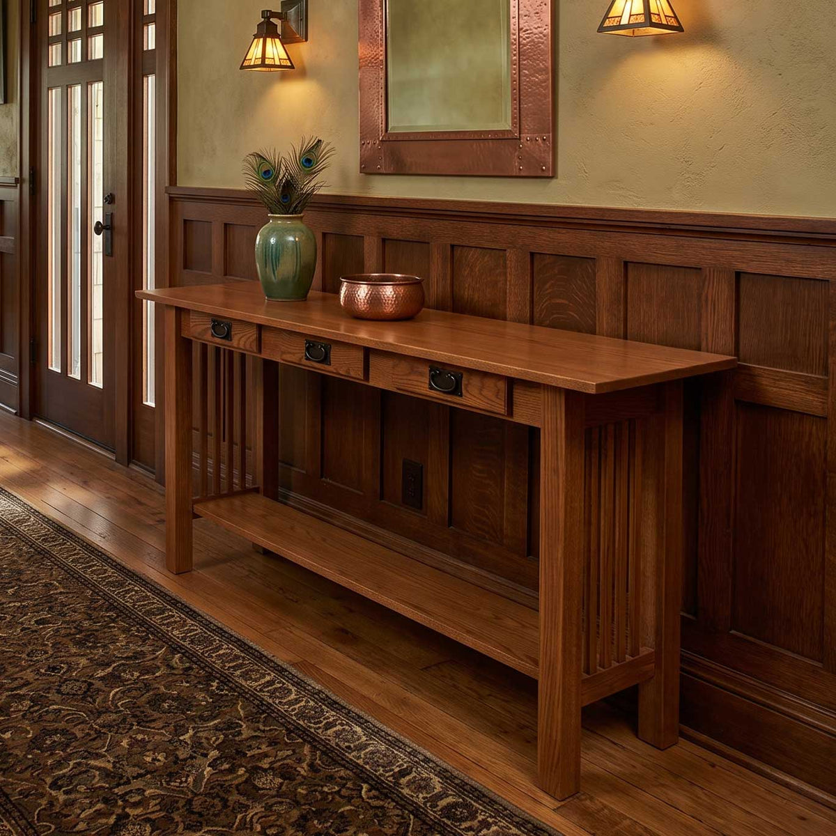 Amish Mission Sofa Table with 3 Drawers