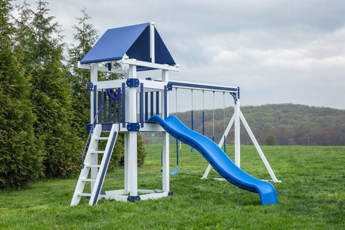 4x4 Boulder Vinyl Playset & Swing Set Kit – real-world photo (configuration and colors may differ from the layouts offered)