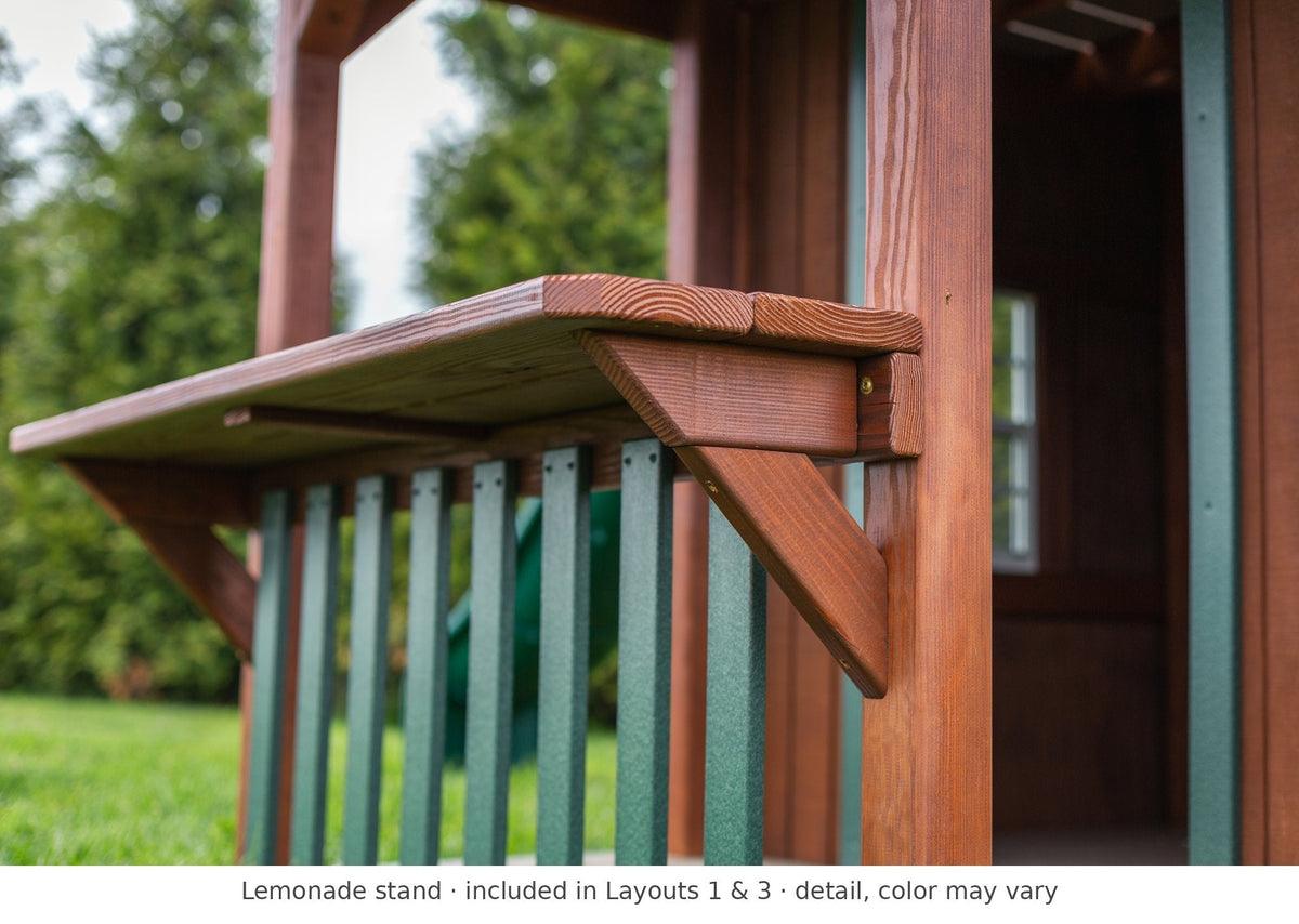 Lemonade stand detail – included in Layouts 1 & 3 of the 4x4 Challenger Wooden Swing Set & Playset Kit