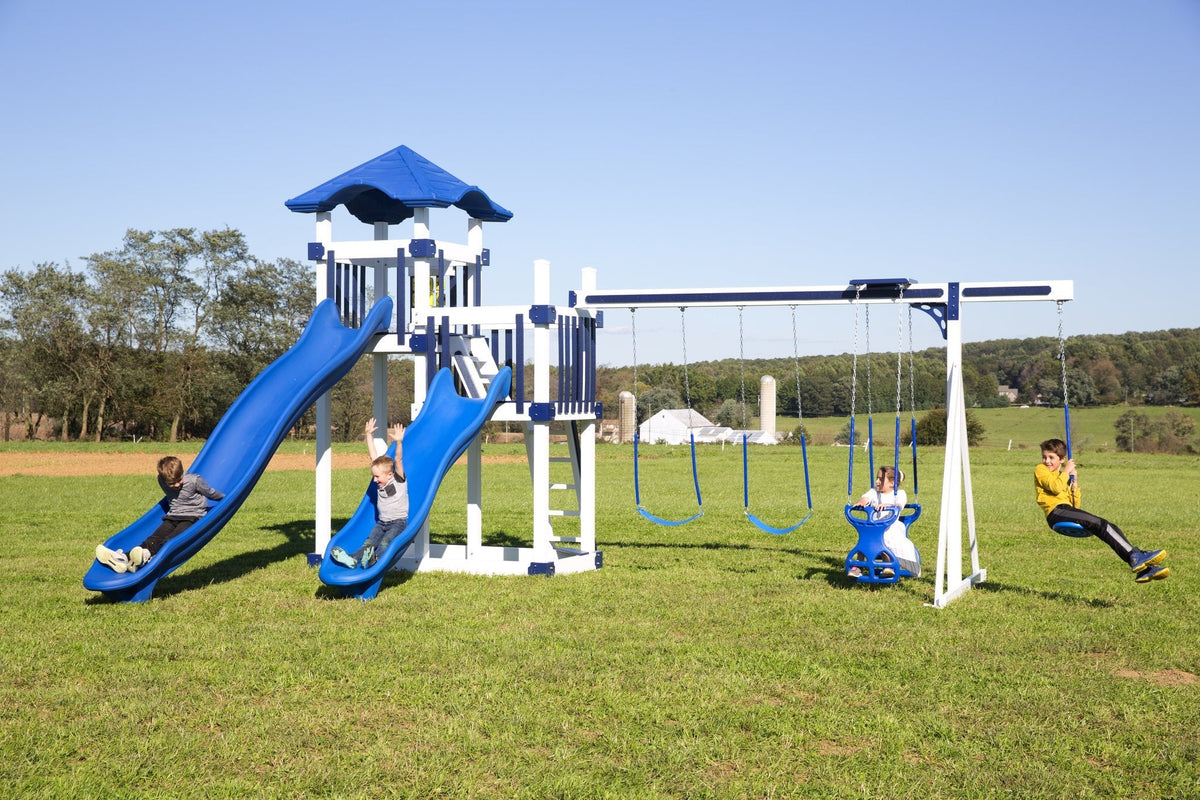4x8 Denali Vinyl Playset & Swing Set Kit – real-world photo (configuration and colors may differ from the layouts offered)