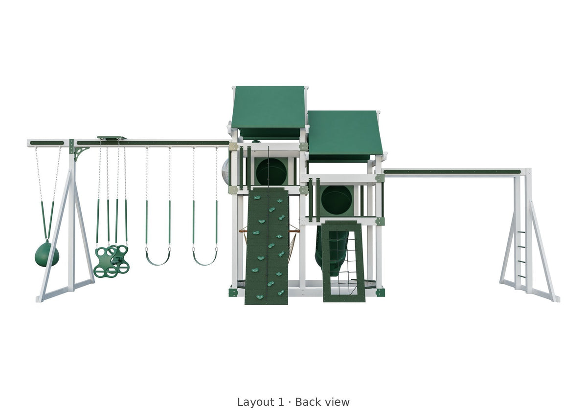 Amish 5x10 Denali Vinyl Playset & Swing Set Kit – Layout 1, back view