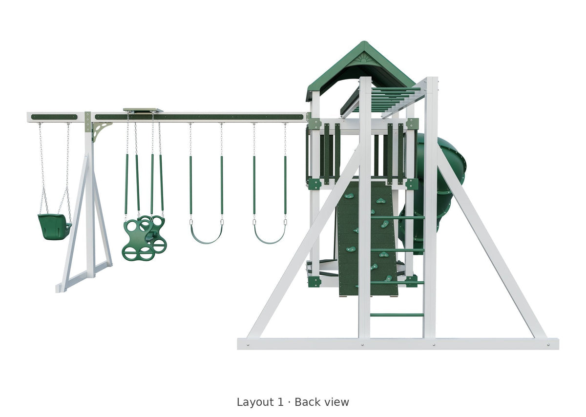 Amish 5x5 Boulder Vinyl Playset & Swing Set Kit – Layout 1, back view