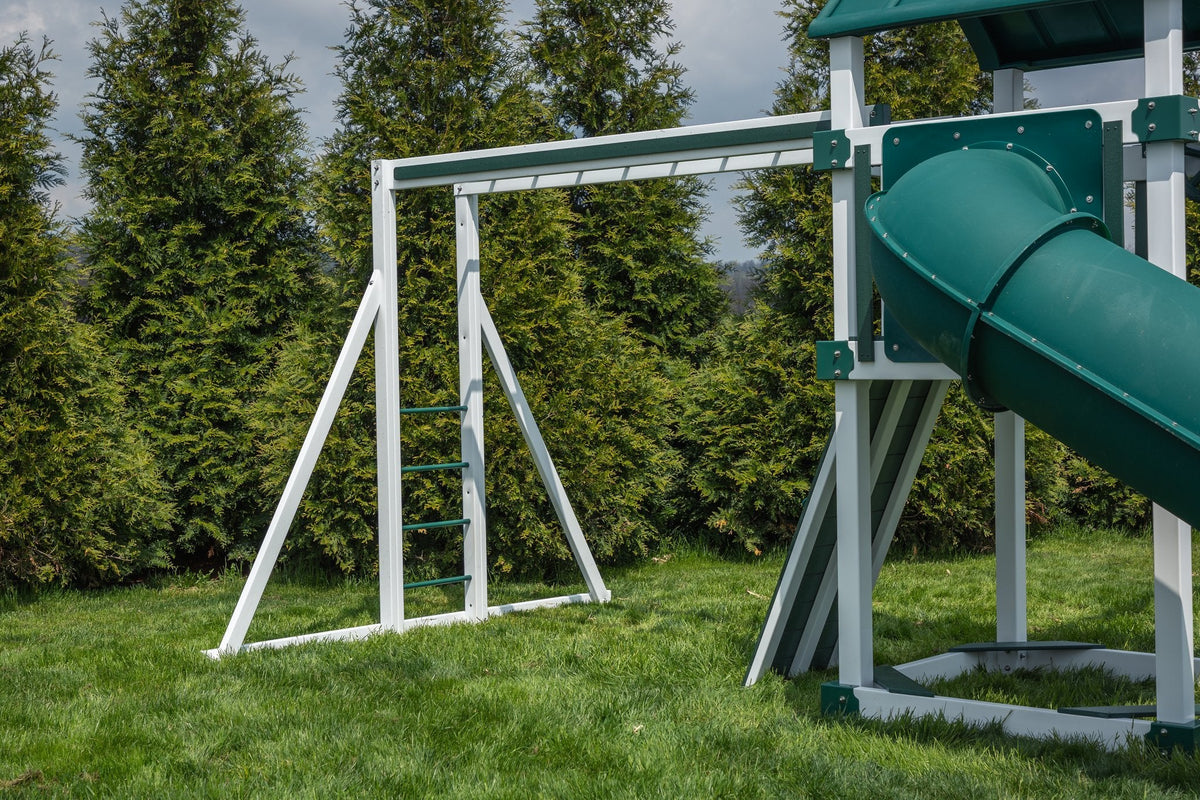 5x5 Boulder Vinyl Playset & Swing Set Kit – real-world photo (configuration and colors may differ from the layouts offered)