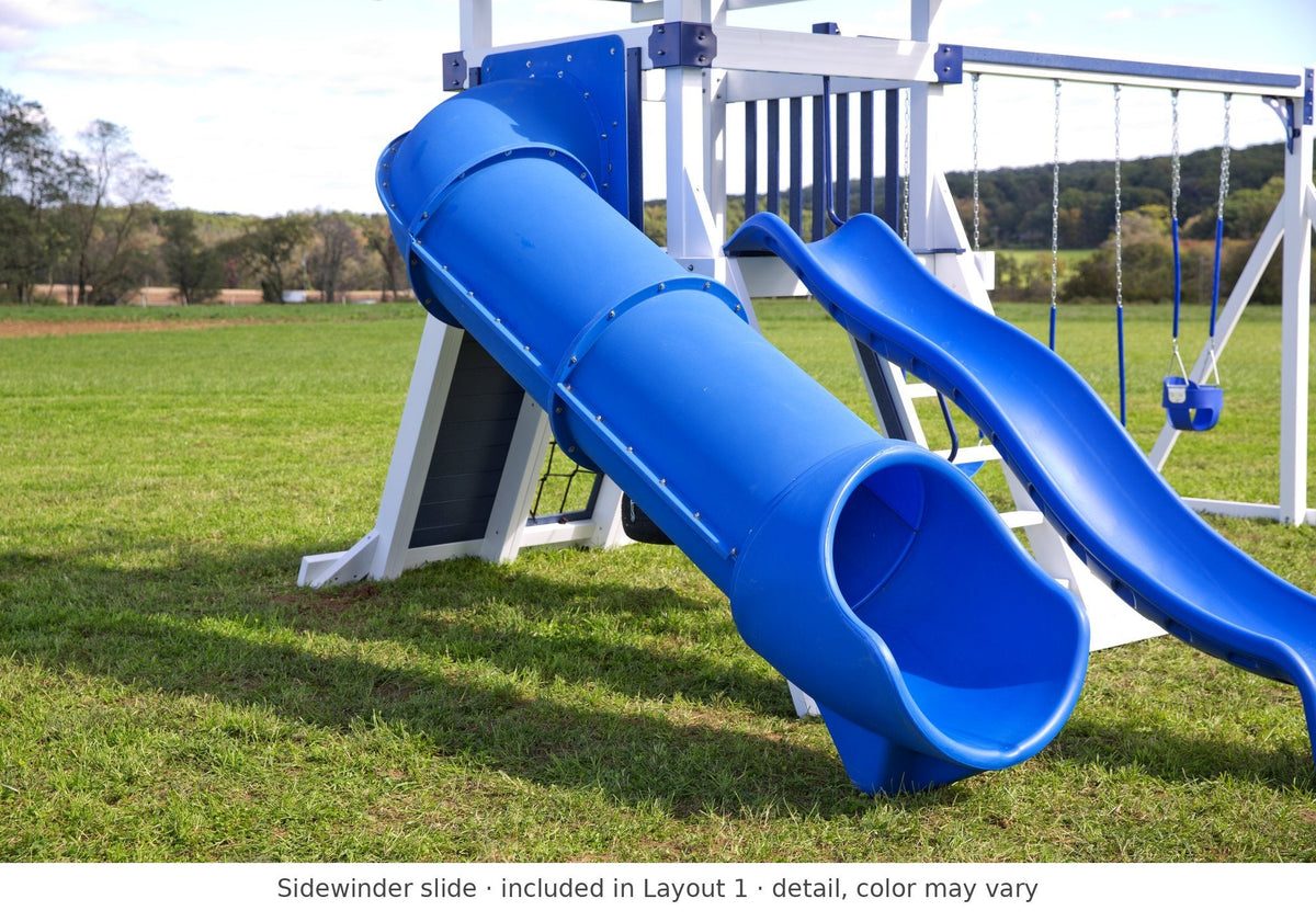 Sidewinder slide detail – included in Layout 1 of the 5x5 Boulder Vinyl Playset & Swing Set Kit