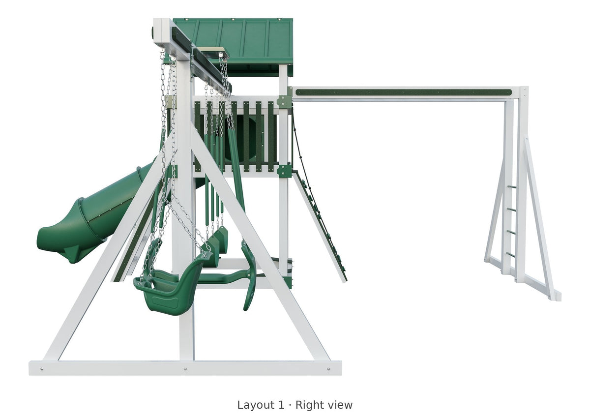 Amish 5x5 Boulder Vinyl Playset & Swing Set Kit – Layout 1, right view