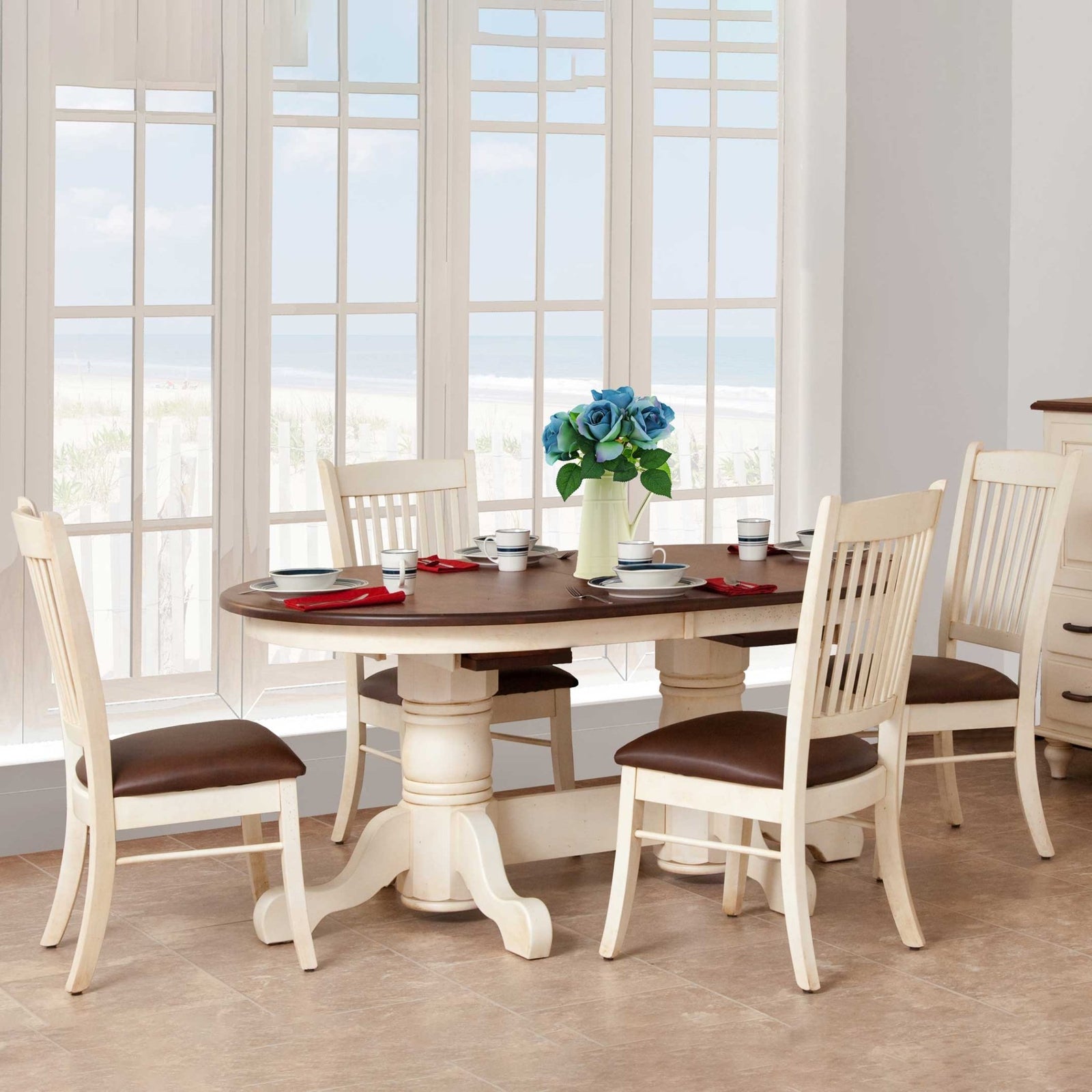 Amish 66" Nantucket Double Pedestal Dining Set with 6 chairs - snyders.furniture