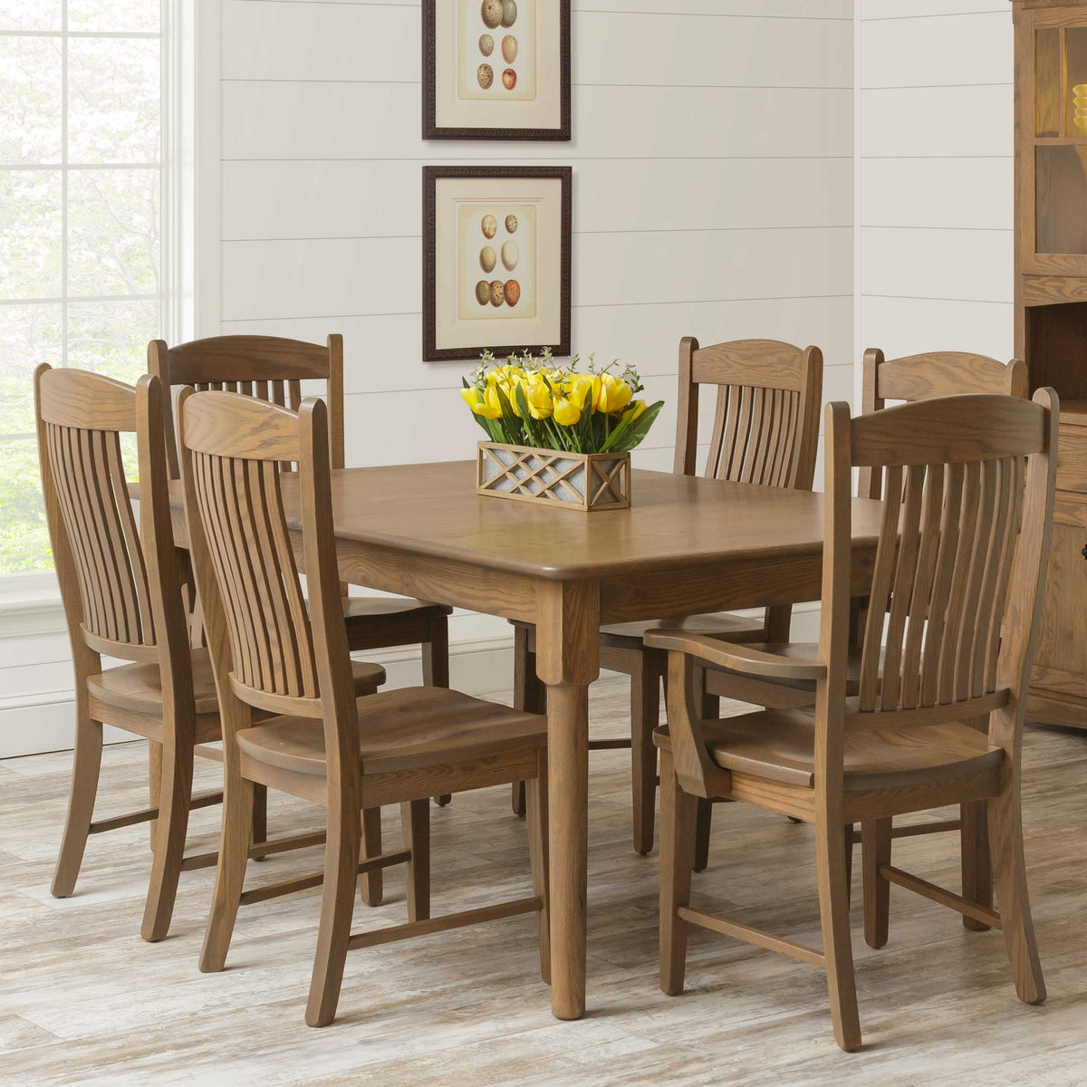 Amish 66&quot; Plymouth Modern Shaker Leg Dining Set with 6 chairs - snyders.furniture