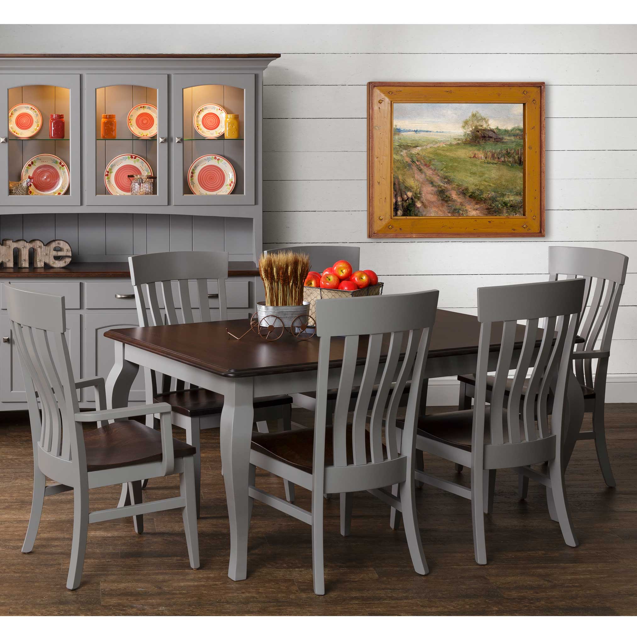 Amish 66" Vintage Rectangular Leg Table Dining Set with 6 chairs