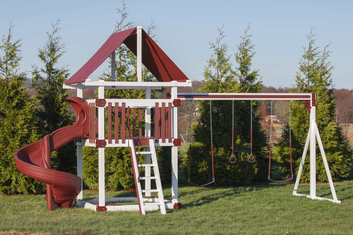 6x6 Boulder Vinyl Playset & Swing Set Kit – real-world photo (configuration and colors may differ from the layouts offered)