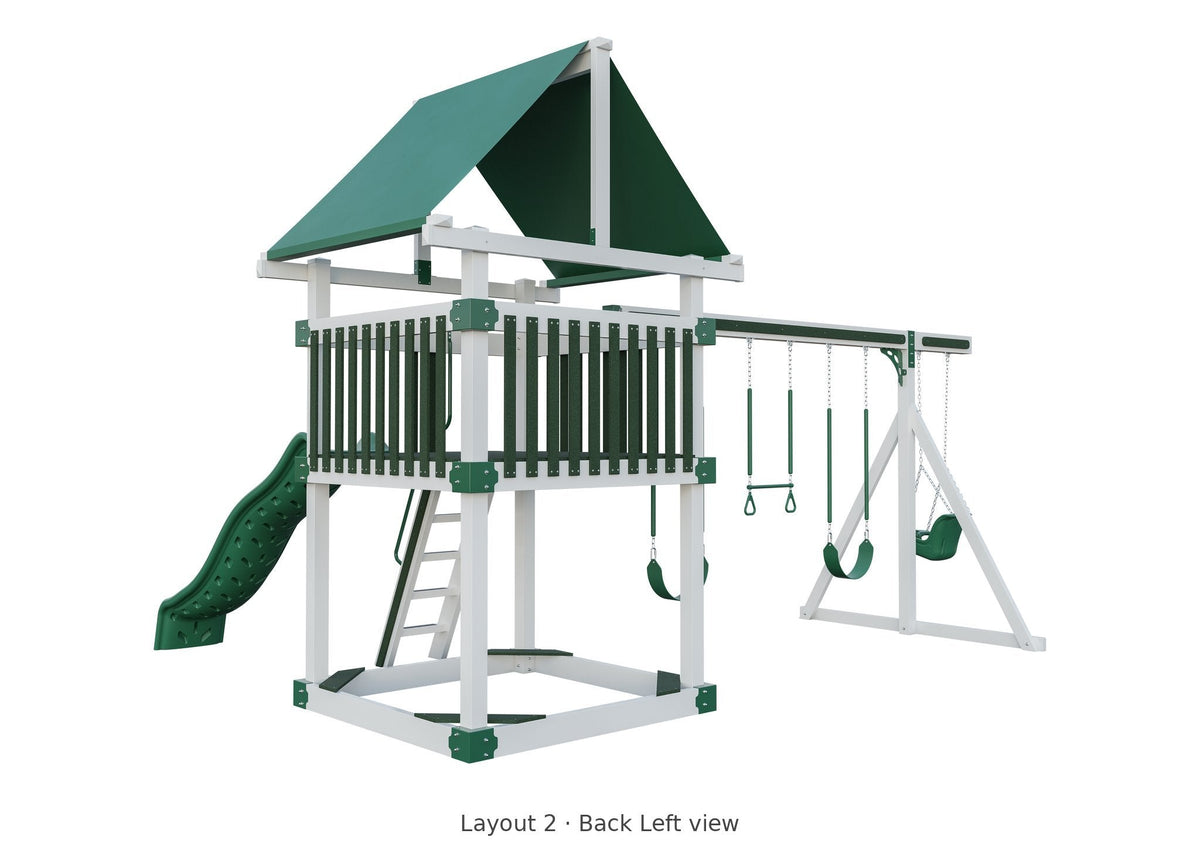 Amish 6x6 Boulder Vinyl Playset & Swing Set Kit – Layout 2, back left view