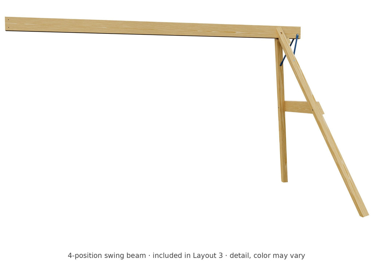 4-position swing beam detail – included in Layout 3 of the 6x6 Challenger Wooden Swing Set & Playset Kit