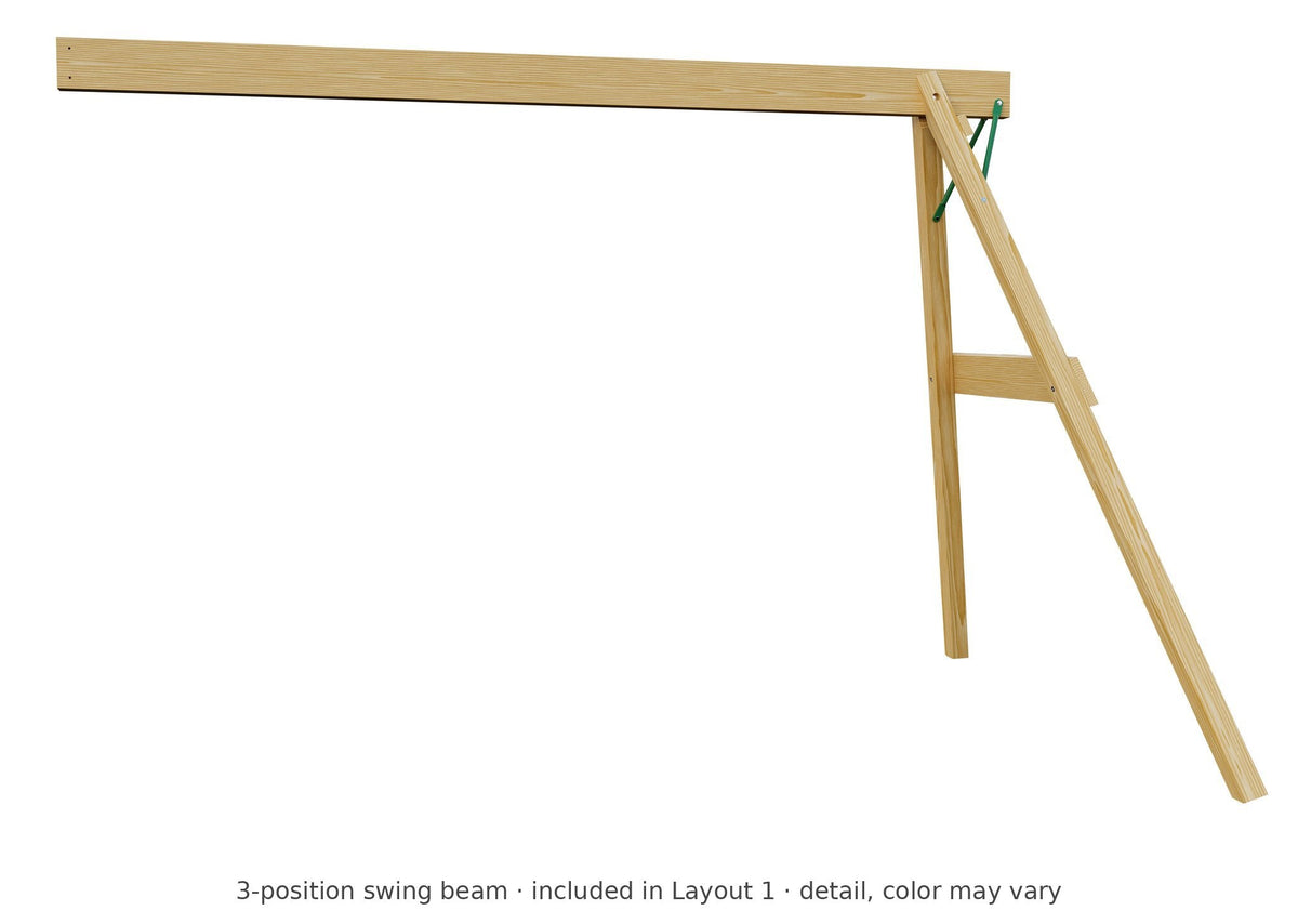 3-position swing beam detail – included in Layout 1 of the 6x6 Challenger Wooden Swing Set & Playset Kit