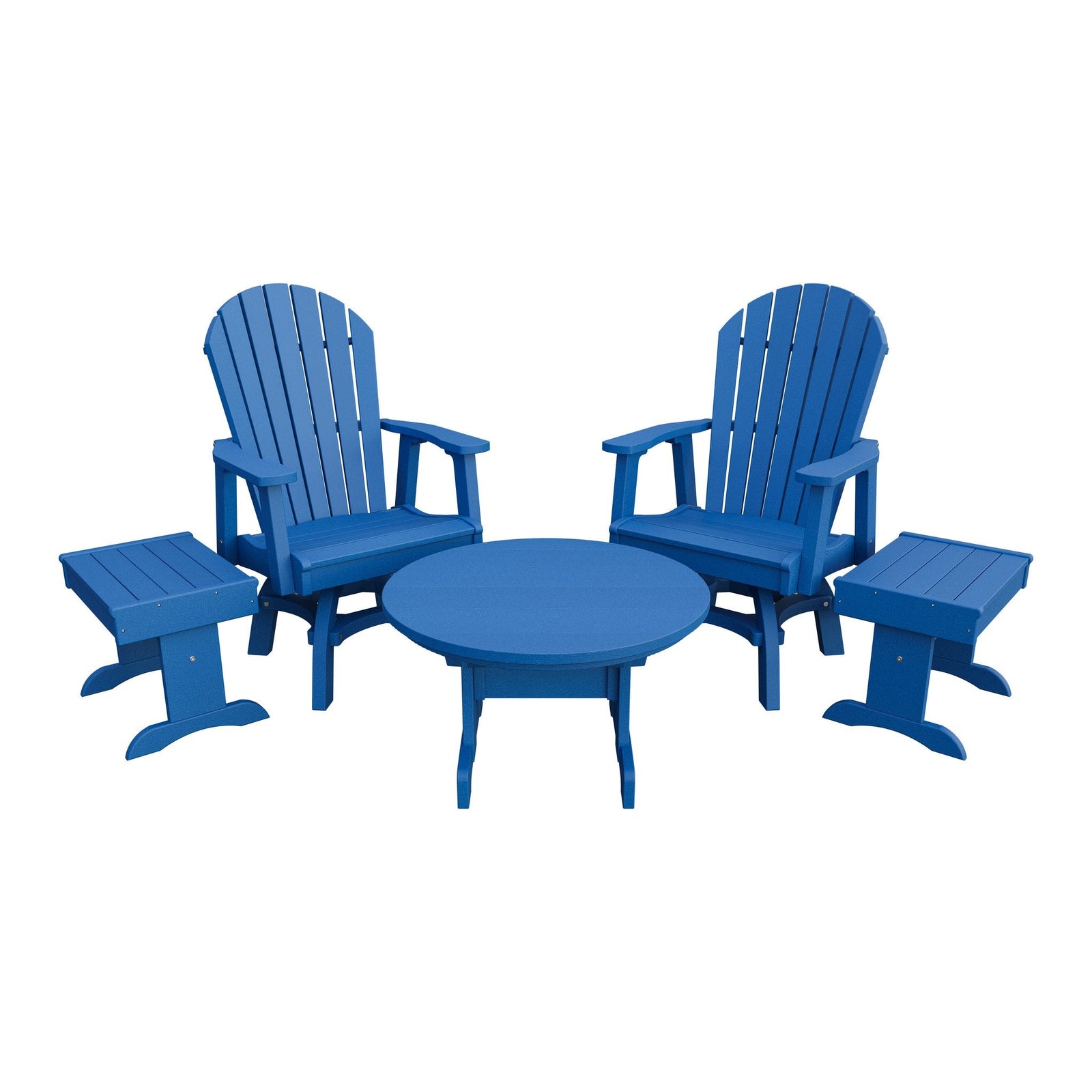 Amish Adirondack 5pc Set: 2 Swivel Dining Chairs, 2 End Tables & Round Coffee Table in Blue