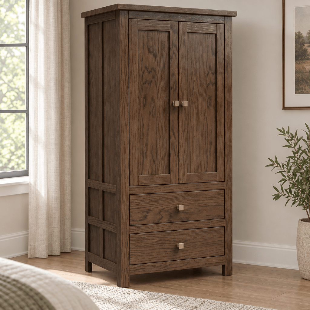 Amish Alto Solid Wood Armoire shown in the bedroom of a transitional home