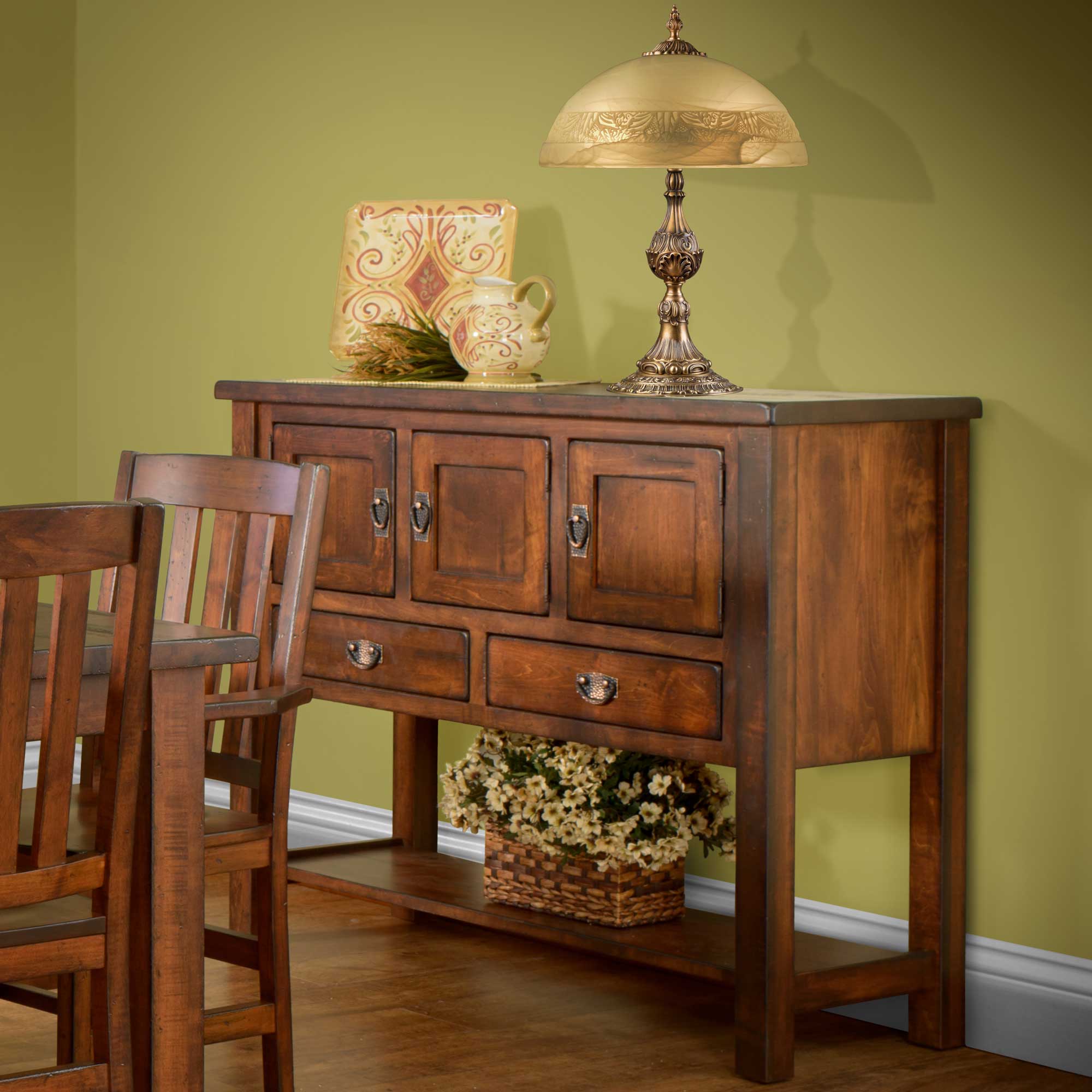 Amish Ancient Mission Rustic Butcher Block Top Dining Sideboard