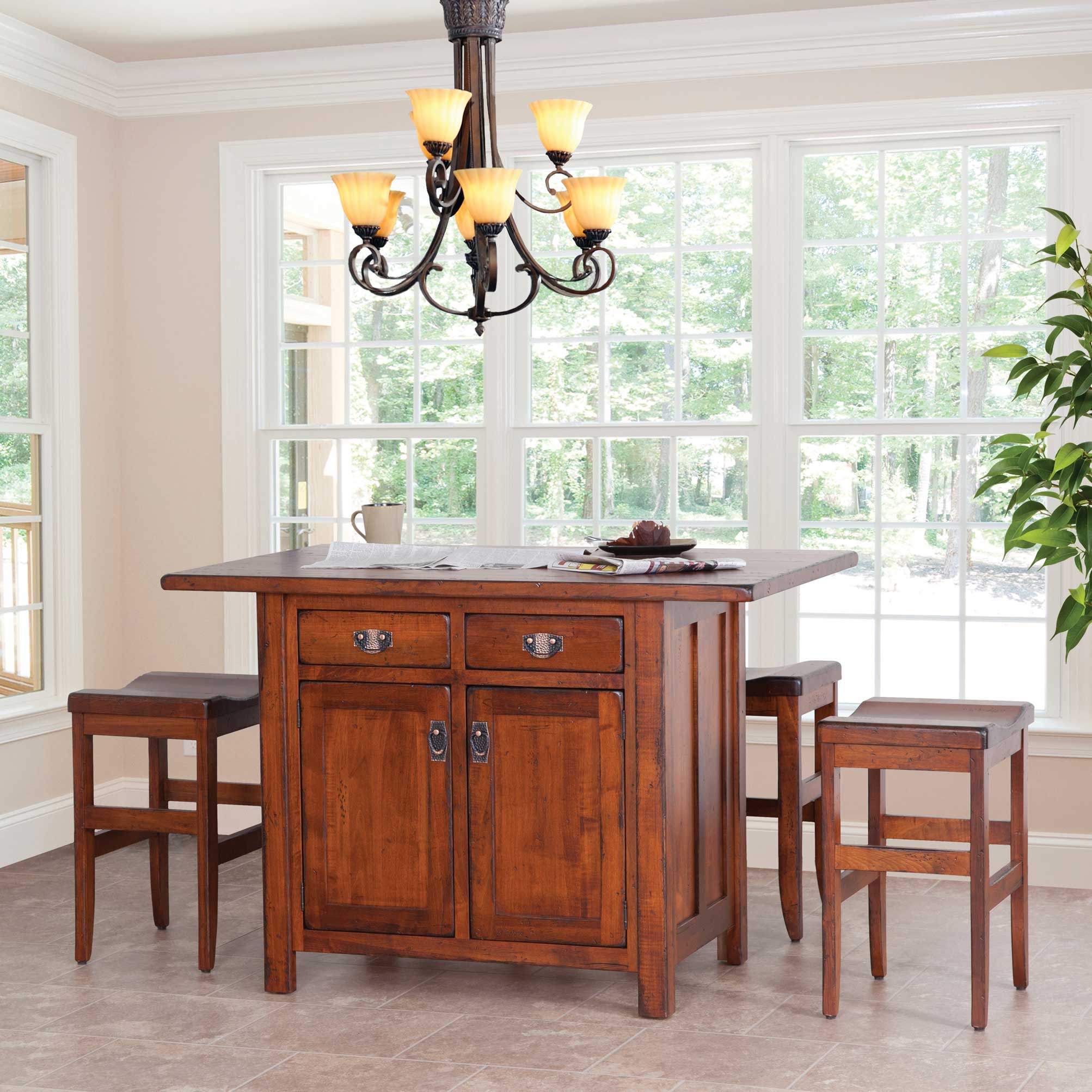 Amish Ancient Mission Small Kitchen Island set for 4
