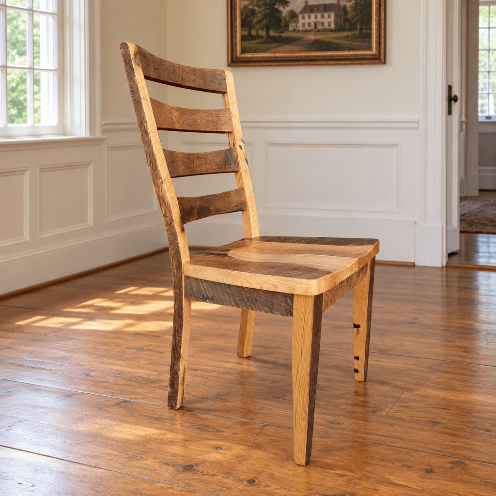 Amish Appleby Reclaimed Wood Dining Chair shown in the dining room of a traditional colonial home