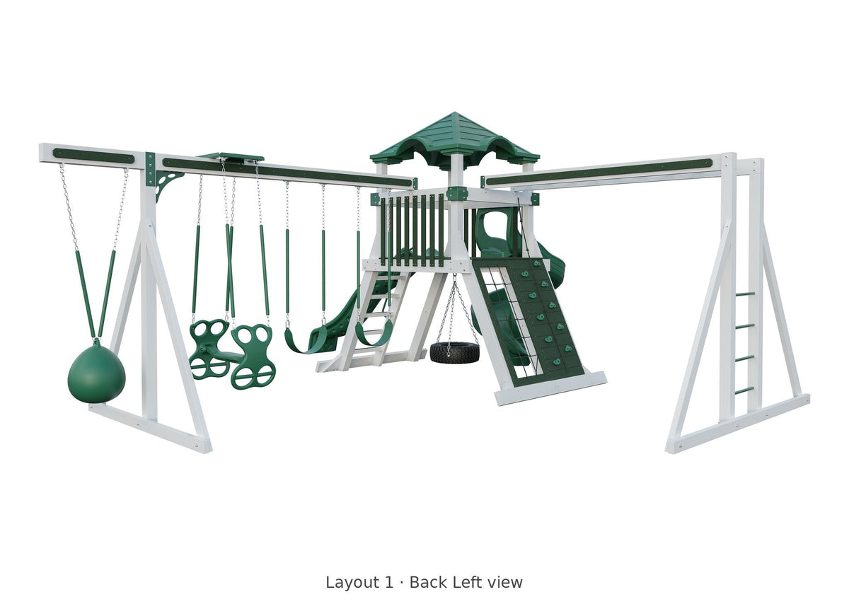 Amish Avalanche Vinyl Playset & Swing Set Kit – Layout 1, back left view