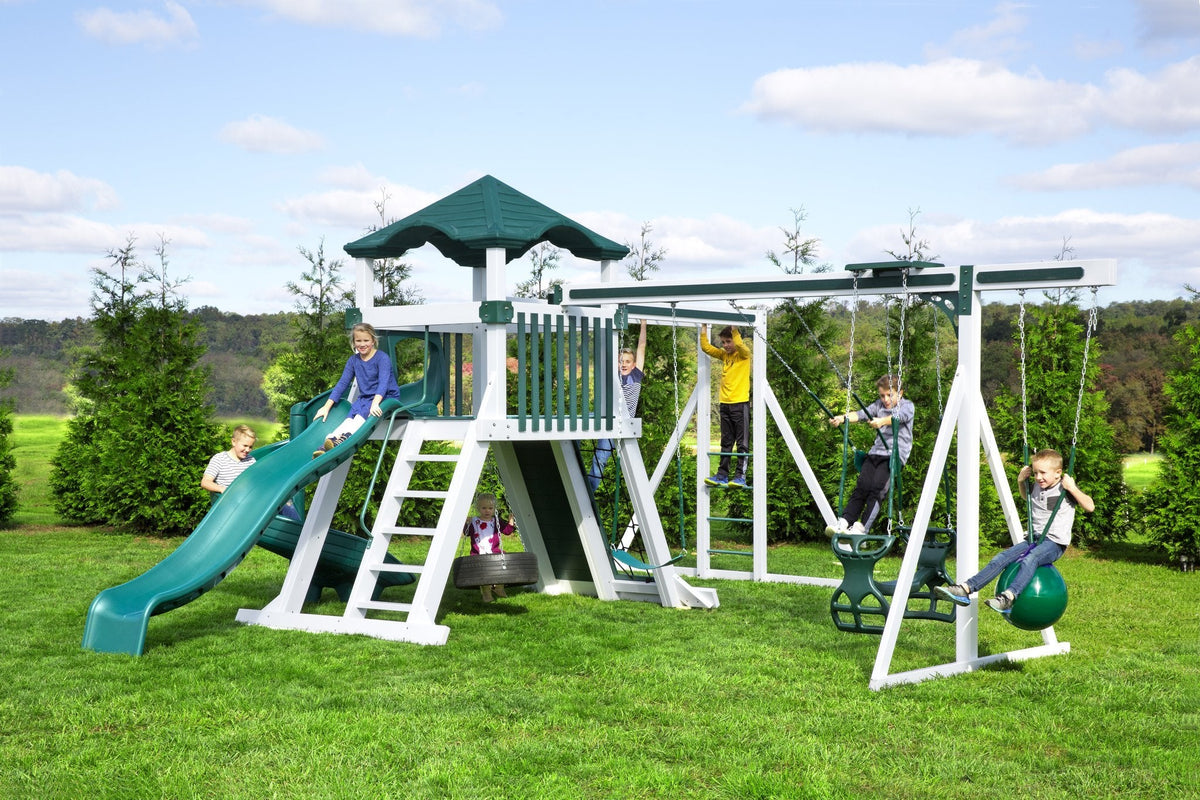 Avalanche Vinyl Playset & Swing Set Kit – real-world photo (configuration and colors may differ from the layouts offered)
