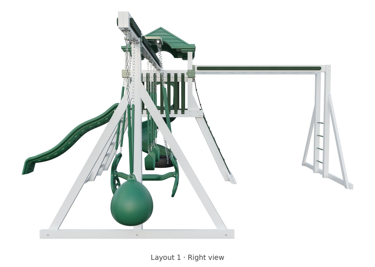 Amish Avalanche Vinyl Playset & Swing Set Kit – Layout 1, right view