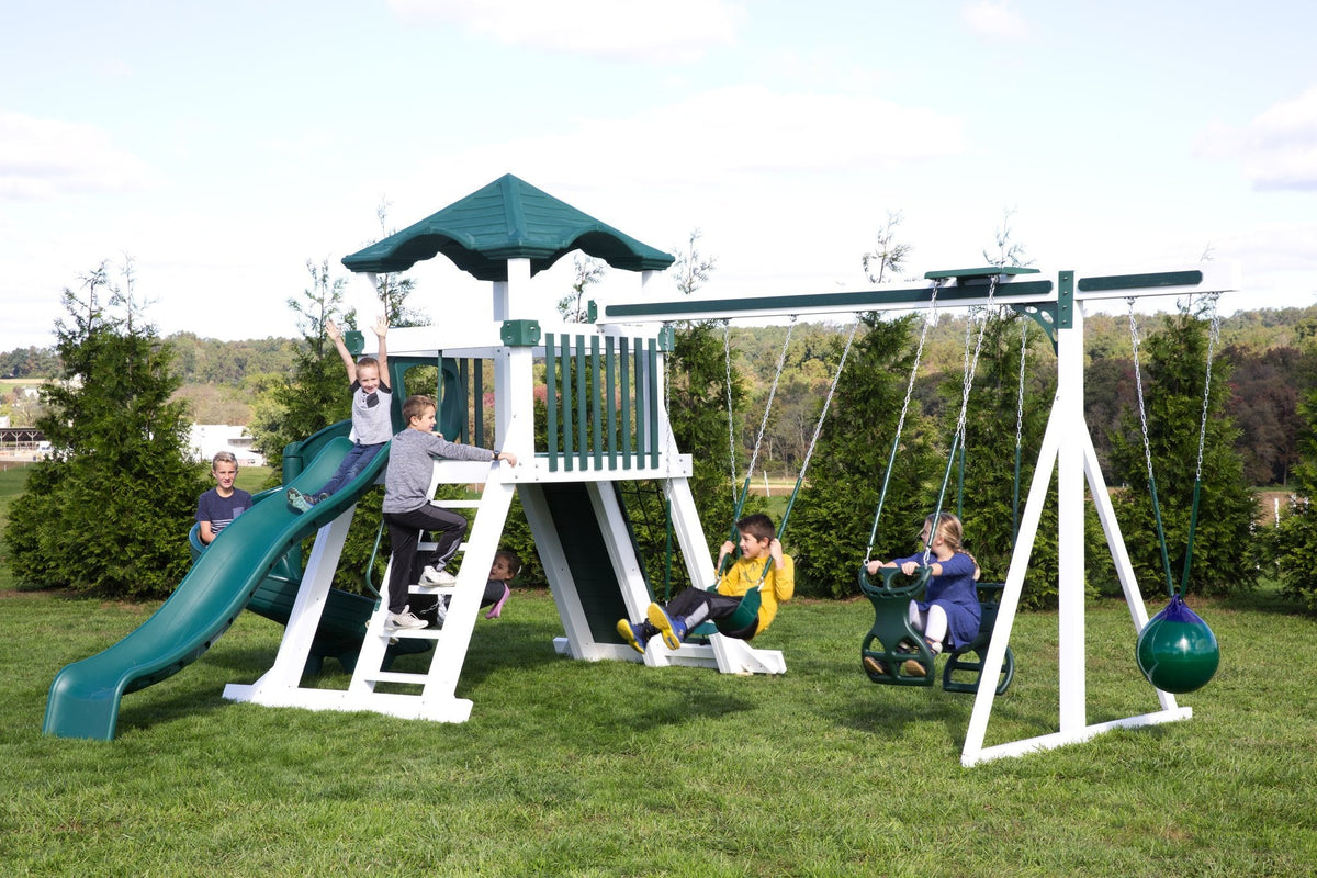 Avalanche Vinyl Playset & Swing Set Kit – real-world photo (configuration and colors may differ from the layouts offered)
