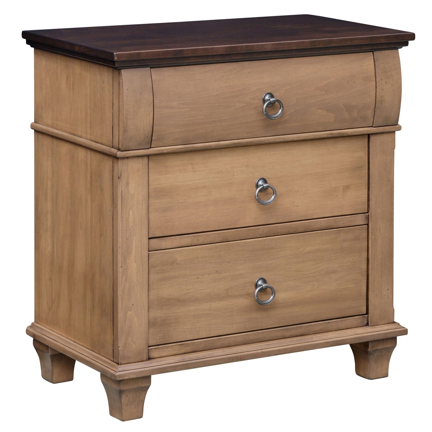 Five piece bedroom set in light almond with a lattice headboard storage bed, nightstand, chest armoire and mirrored dresser