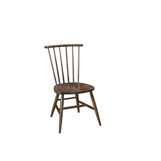 Modern Windsor side chair in dark walnut with straight spindles, curved crest rail and shaped saddle seat