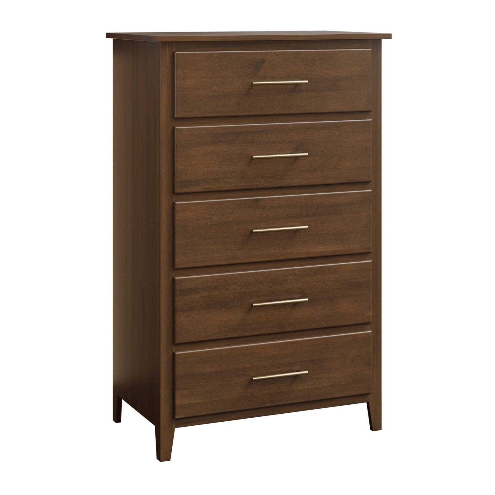 Amish Bel Air 5-Drawer Solid Wood Chest of Drawers shown in the bedroom of a craftsman bungalow home