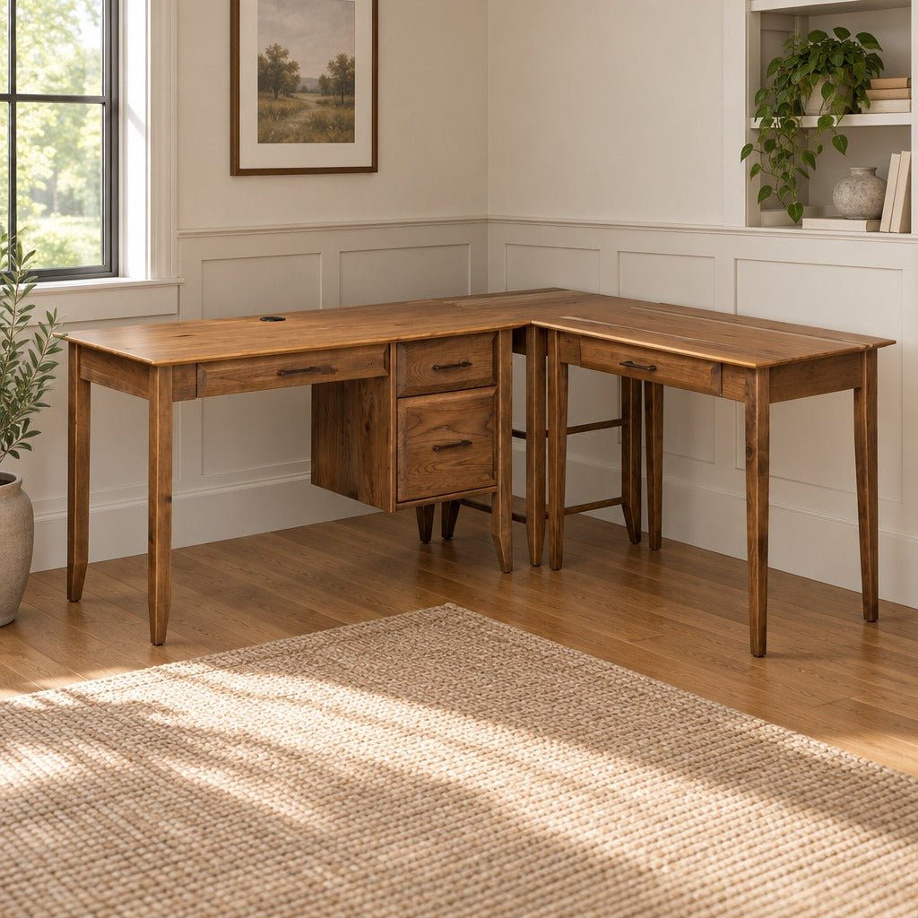 Amish Belleville Shaker Style Solid Wood 70" L-Shaped Desk
