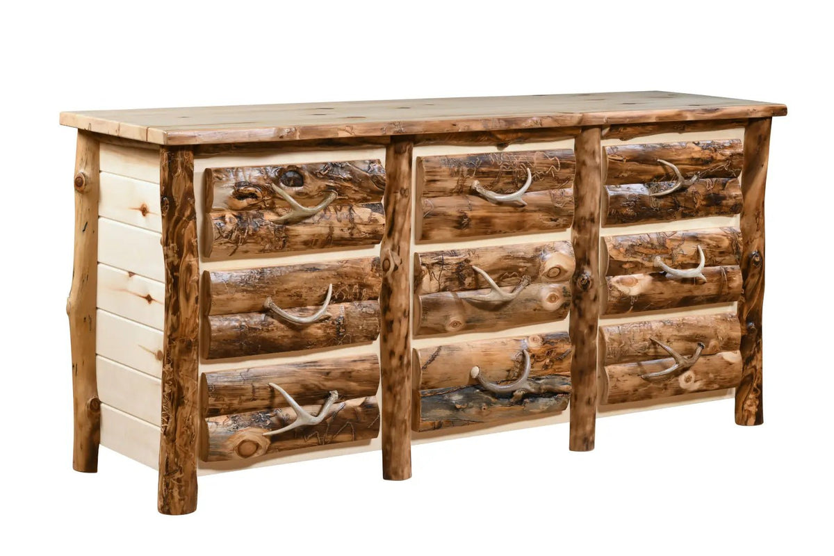 Amish Bighorn Aspen Log 9 Drawer Dresser