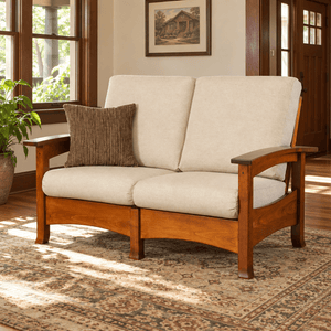 Amish Breezy Point Morris Loveseat shown in the living room of a craftsman bungalow home