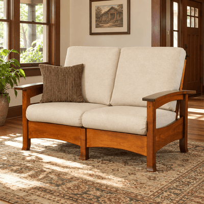 Amish Breezy Point Morris Loveseat shown in the living room of a craftsman bungalow home