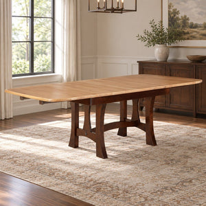 Amish Charm Transitional Solid Wood Extendable Dining Table with Self-Storing Leaves