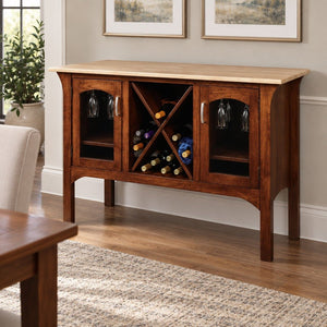 Amish Charm Transitional Solid Wood Wine Server with Goblet Racks
