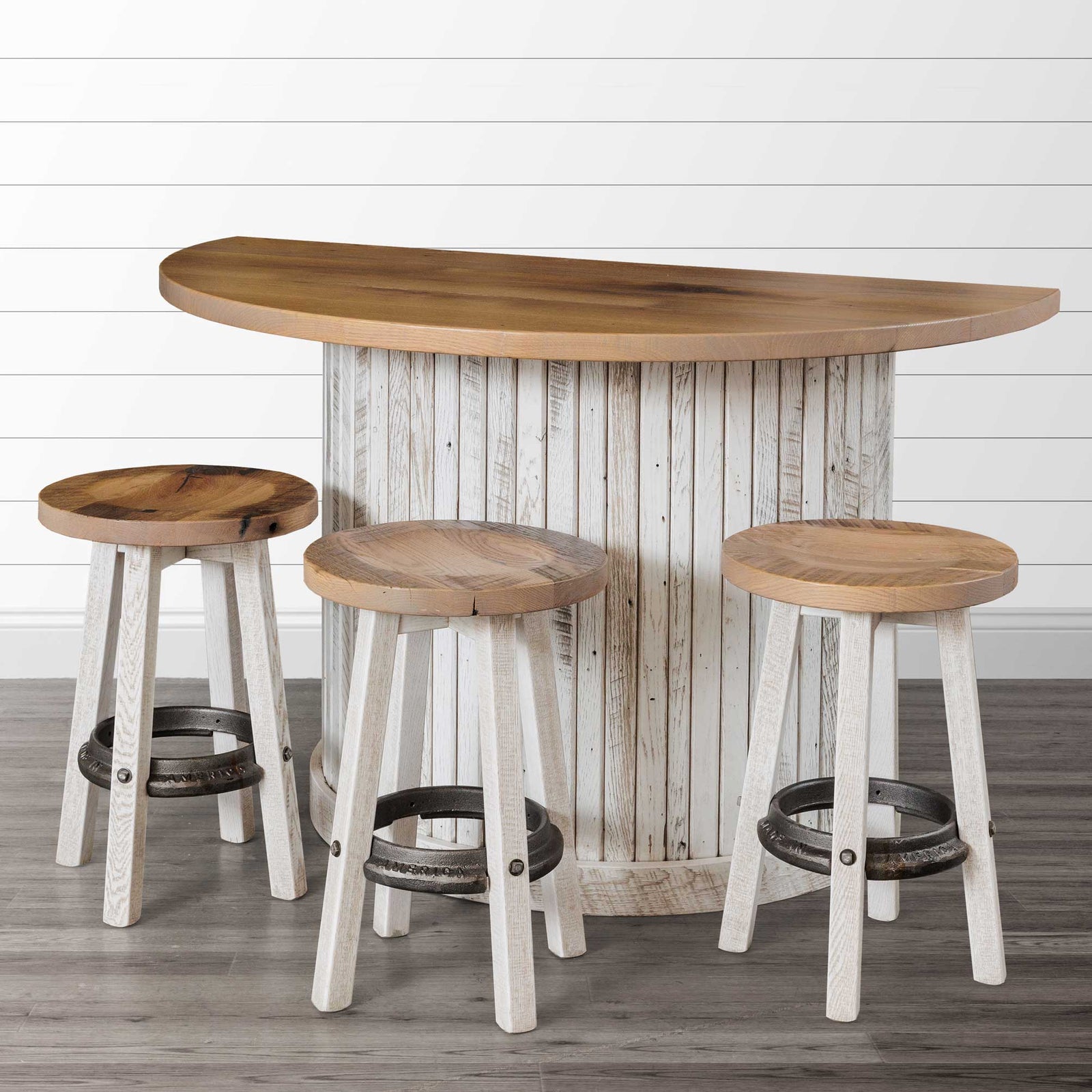 Amish Chesapeake Half Round Curved Bar Rustic Kitchen Island & Stool Set for 3 - snyders.furniture