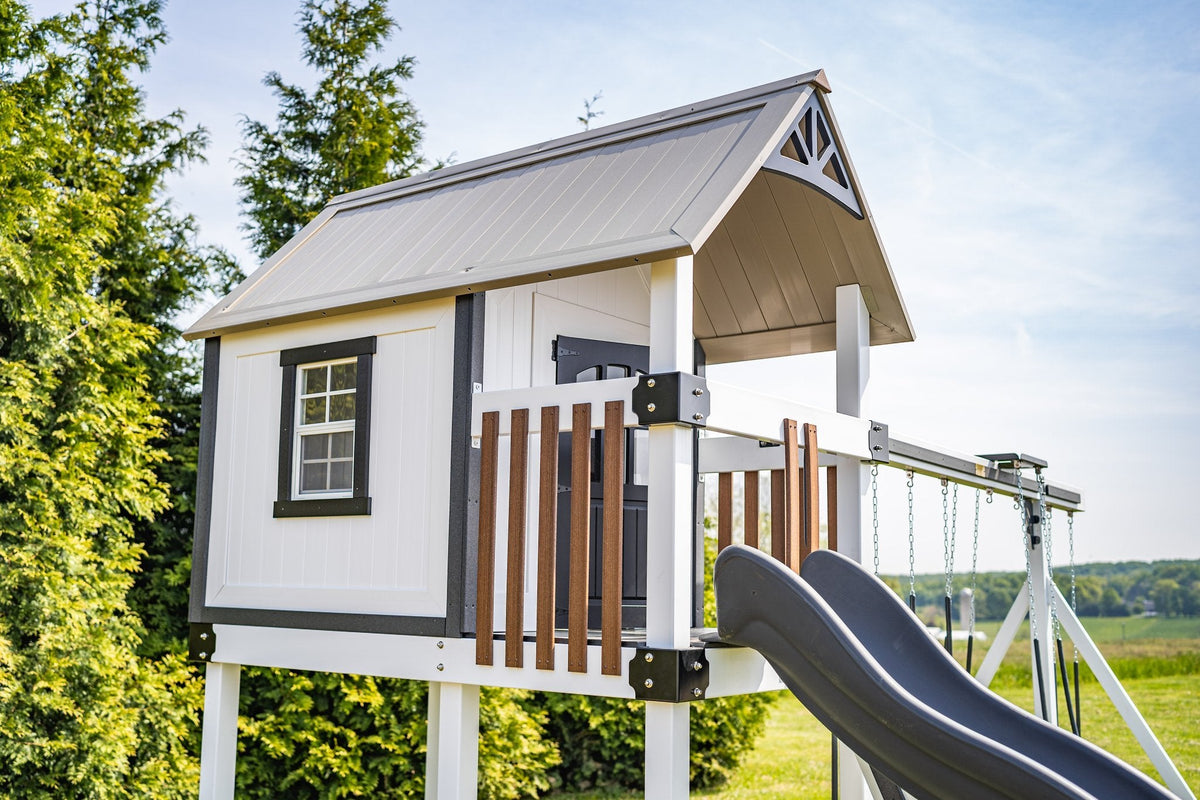 Churchill Vinyl Playset & Swing Set Kit – real-world photo (configuration and colors may differ from the layouts offered)