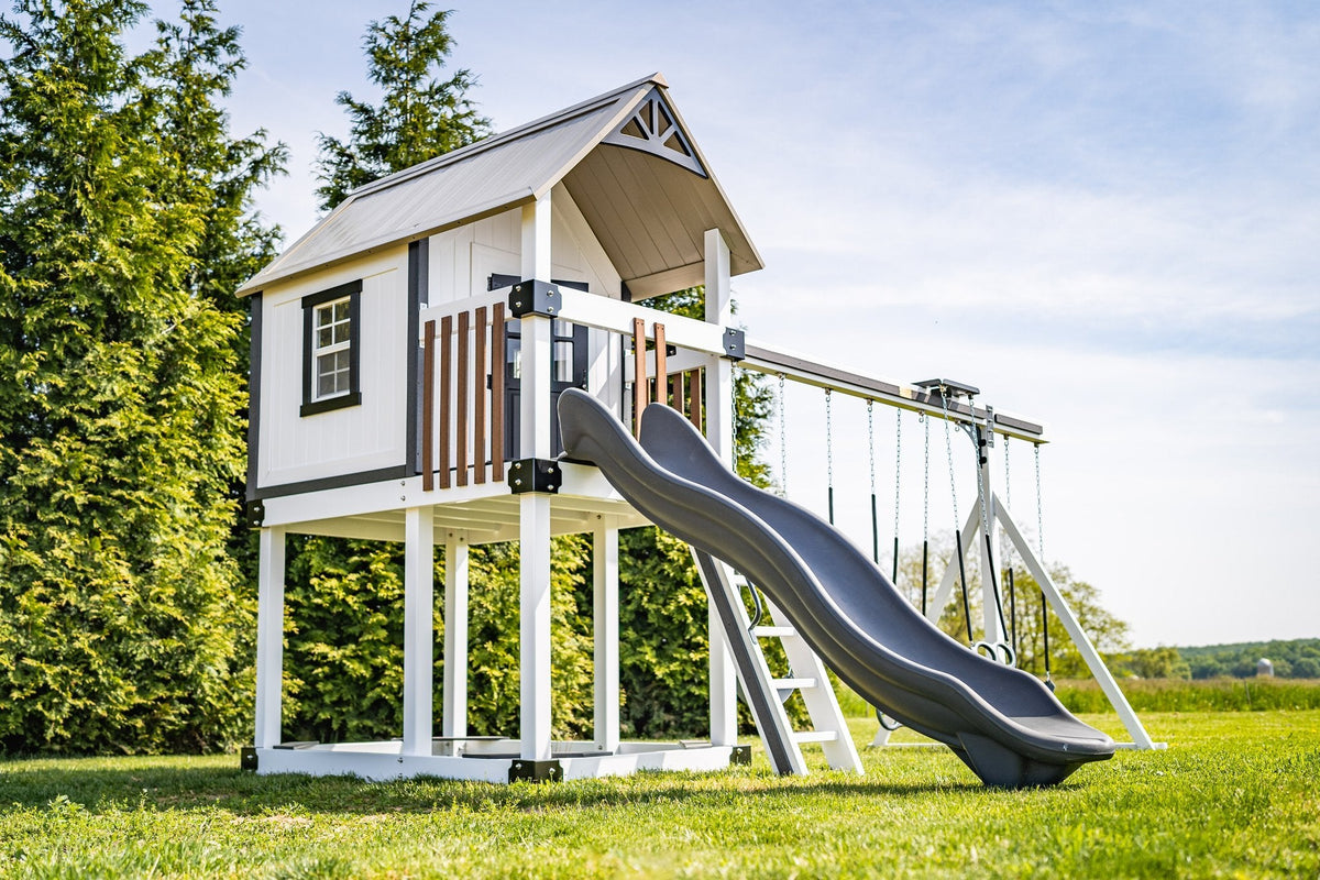 Churchill Vinyl Playset & Swing Set Kit – real-world photo (configuration and colors may differ from the layouts offered)