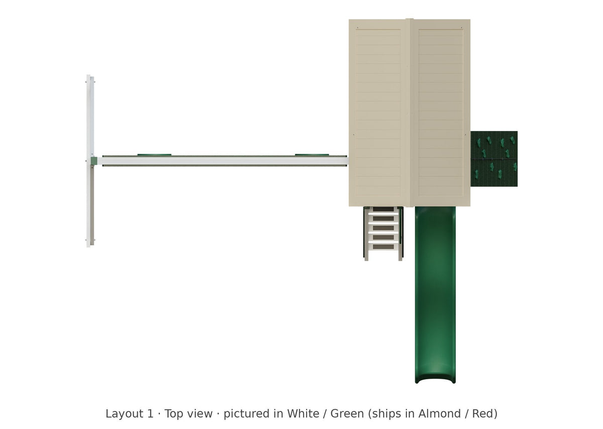 Amish Churchill Vinyl Playset & Swing Set Kit – Layout 1, top view (shown in White with Green accents)