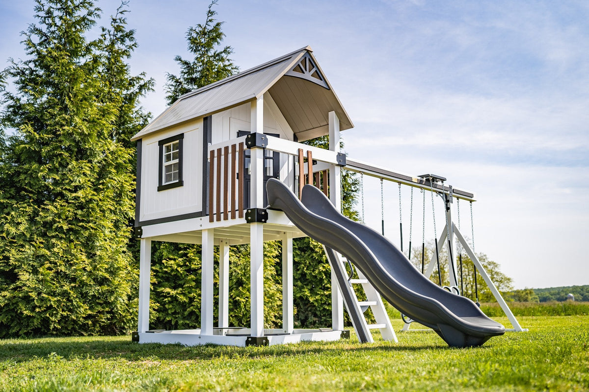 Churchill Vinyl Playset & Swing Set Kit – real-world photo (configuration and colors may differ from the layouts offered)