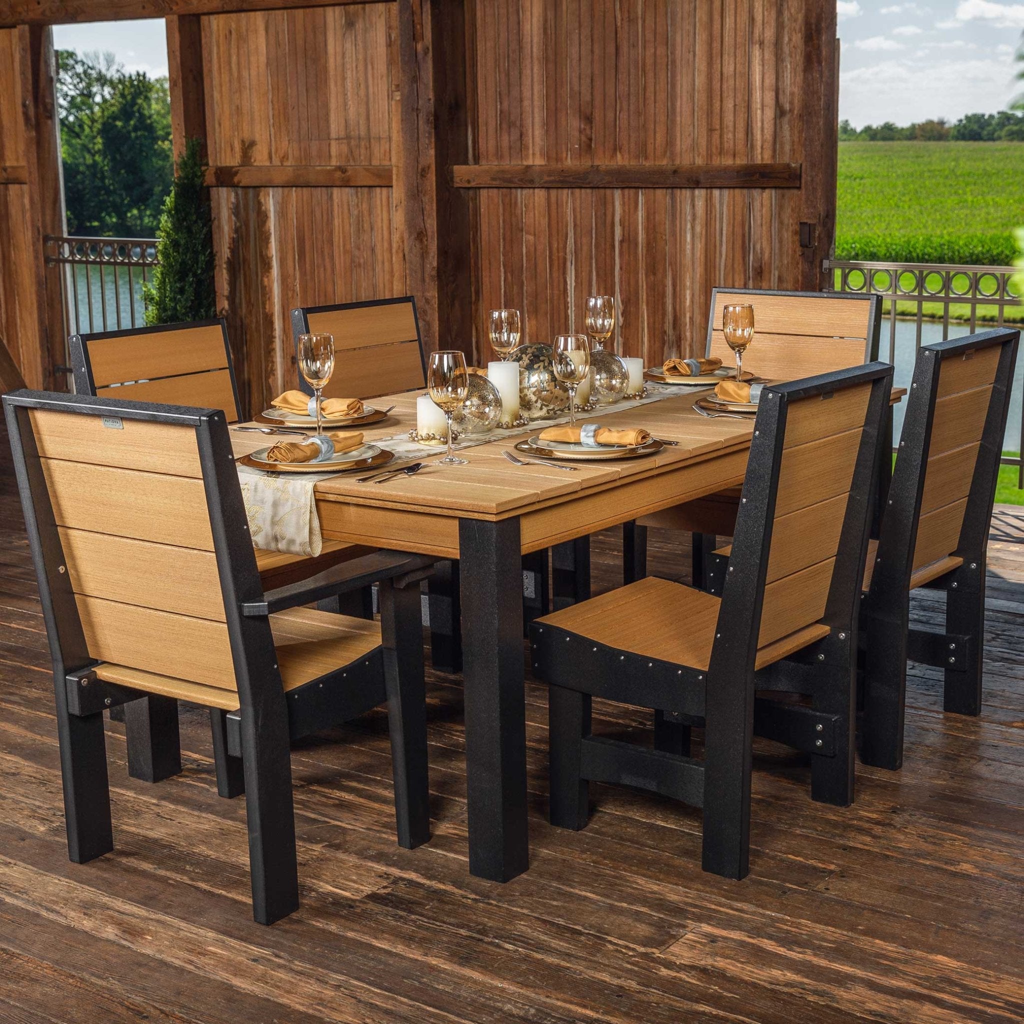 Amish Coastal Patio Dining Table & Chair 7pc Modern Set - Quick Ship