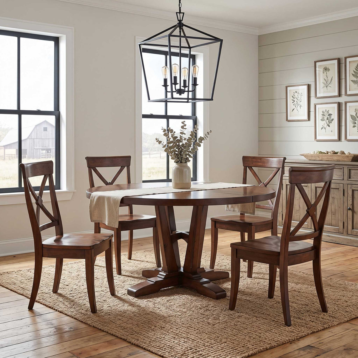 Mesa de comedor Amish Coventry redonda con pedestal individual