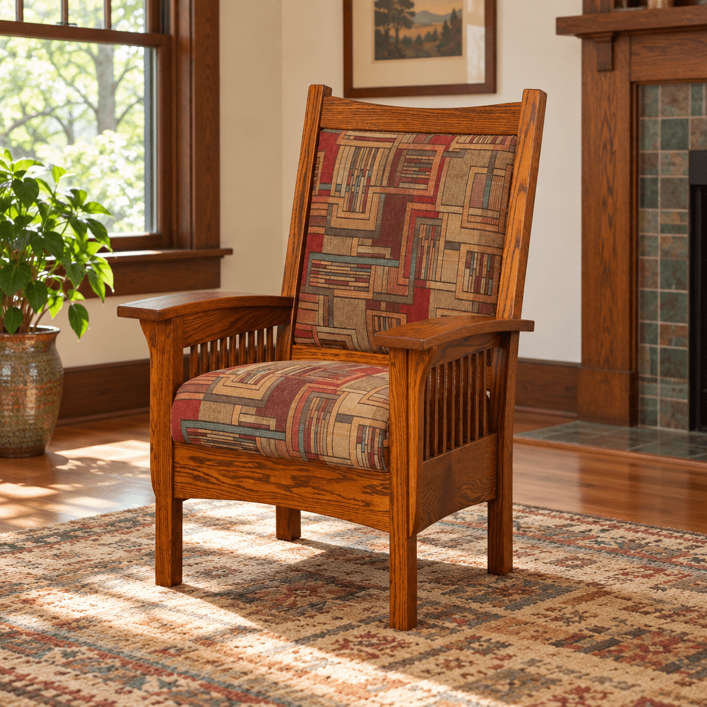 Amish Craftsman Library Chair shown in the living room of a craftsman bungalow home